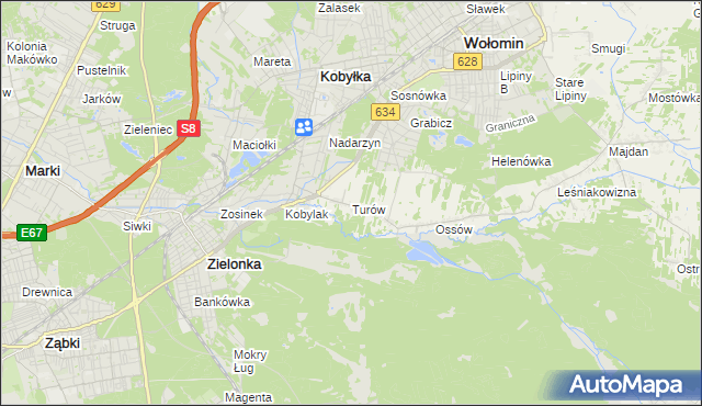 mapa Turów gmina Wołomin, Turów gmina Wołomin na mapie Targeo