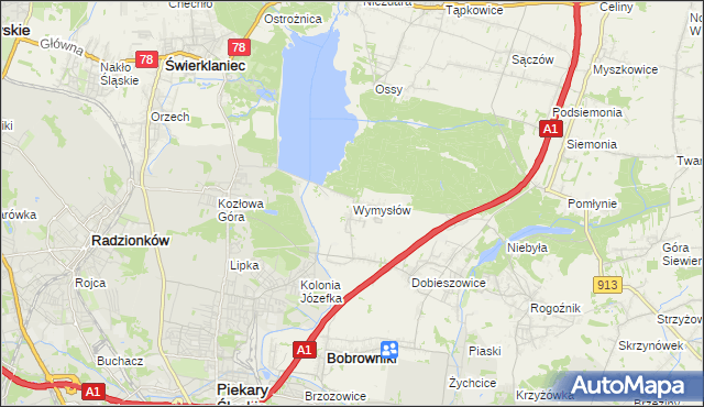 mapa Wymysłów gmina Bobrowniki, Wymysłów gmina Bobrowniki na mapie Targeo