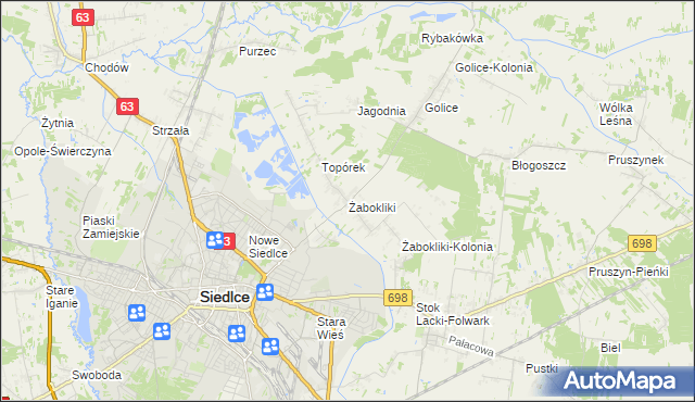 mapa Żabokliki gmina Siedlce, Żabokliki gmina Siedlce na mapie Targeo