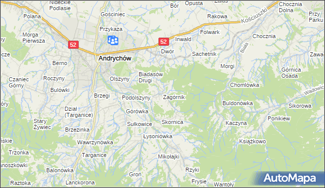 mapa Zagórnik gmina Andrychów, Zagórnik gmina Andrychów na mapie Targeo