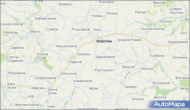 mapa Zajączkowice gmina Waśniów, Zajączkowice gmina Waśniów na mapie Targeo