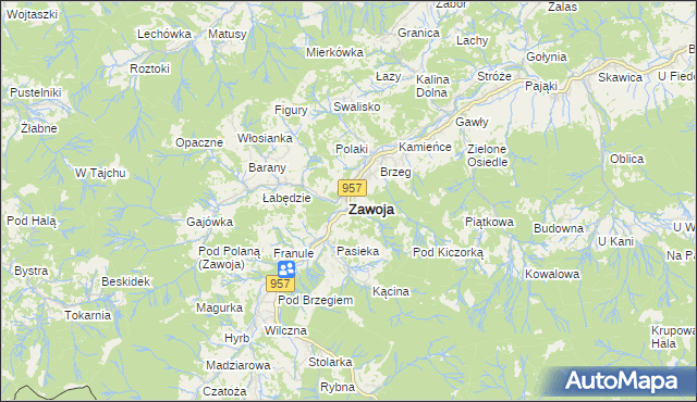 mapa Zawoja, Zawoja na mapie Targeo