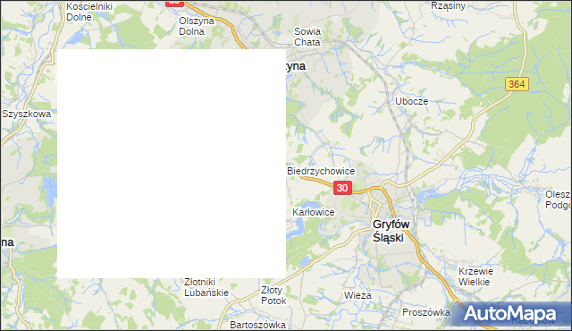 mapa Biedrzychowice gmina Olszyna, Biedrzychowice gmina Olszyna na mapie Targeo