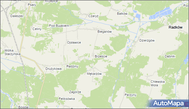 mapa Brzeście gmina Radków, Brzeście gmina Radków na mapie Targeo