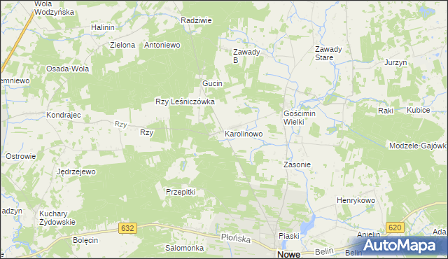 mapa Karolinowo gmina Nowe Miasto, Karolinowo gmina Nowe Miasto na mapie Targeo