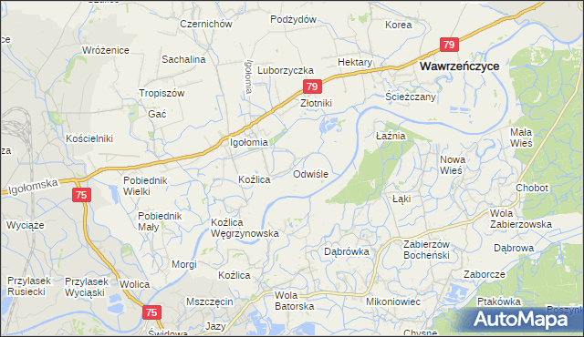 mapa Odwiśle, Odwiśle na mapie Targeo