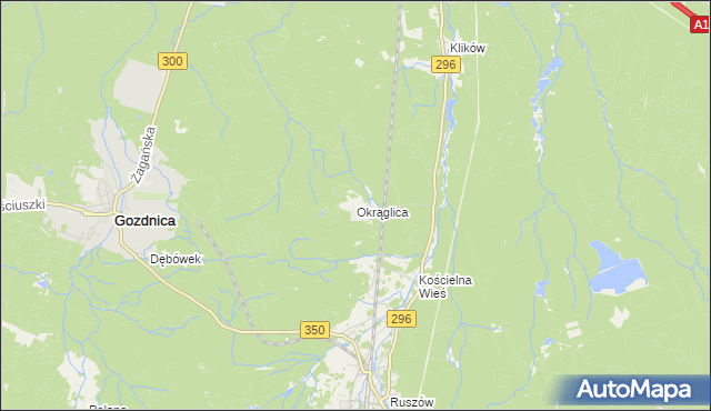 mapa Okrąglica gmina Węgliniec, Okrąglica gmina Węgliniec na mapie Targeo