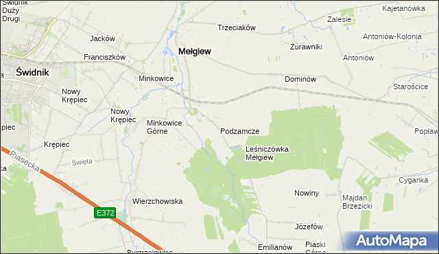 mapa Podzamcze gmina Mełgiew, Podzamcze gmina Mełgiew na mapie Targeo
