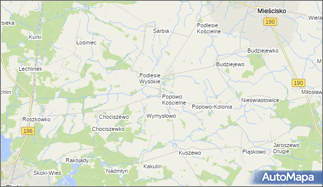 mapa Popowo Kościelne gmina Mieścisko, Popowo Kościelne gmina Mieścisko na mapie Targeo