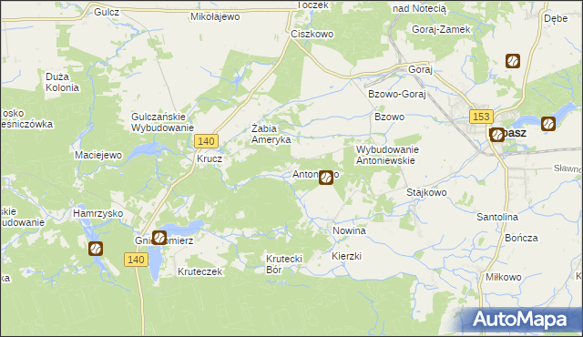 mapa Antoniewo gmina Lubasz, Antoniewo gmina Lubasz na mapie Targeo