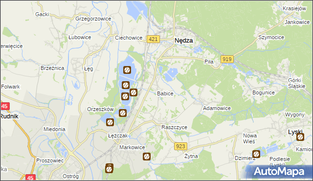 mapa Babice gmina Nędza, Babice gmina Nędza na mapie Targeo