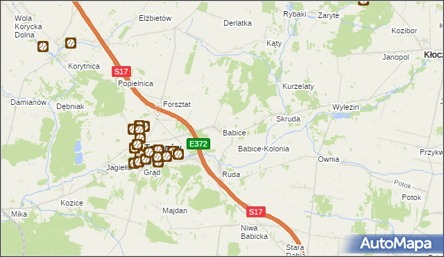 mapa Babice gmina Trojanów, Babice gmina Trojanów na mapie Targeo
