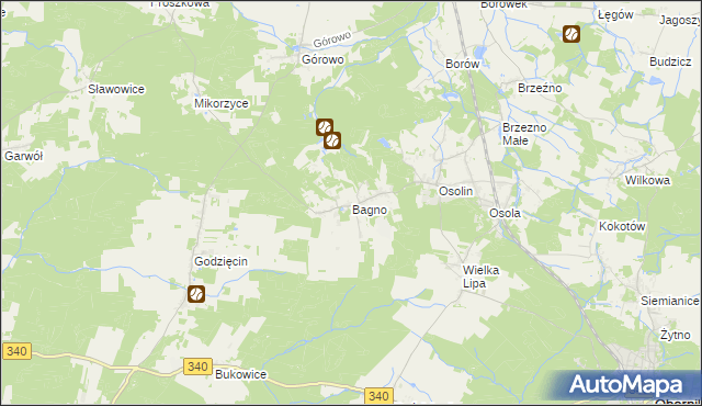 mapa Bagno gmina Oborniki Śląskie, Bagno gmina Oborniki Śląskie na mapie Targeo