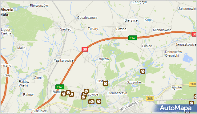 mapa Bąków gmina Długołęka, Bąków gmina Długołęka na mapie Targeo