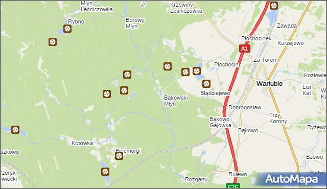 mapa Bąkowski Młyn, Bąkowski Młyn na mapie Targeo