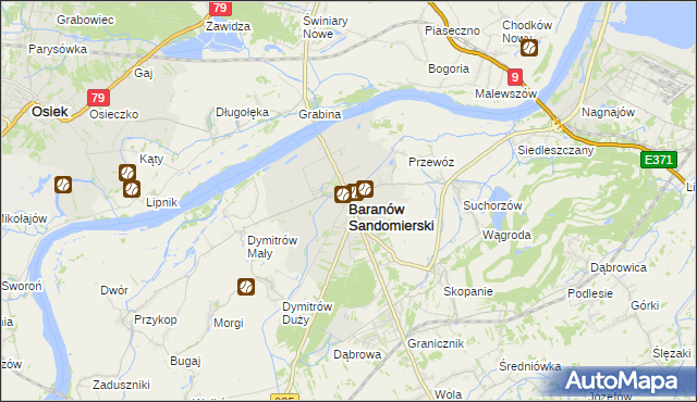 mapa Baranów Sandomierski, Baranów Sandomierski na mapie Targeo