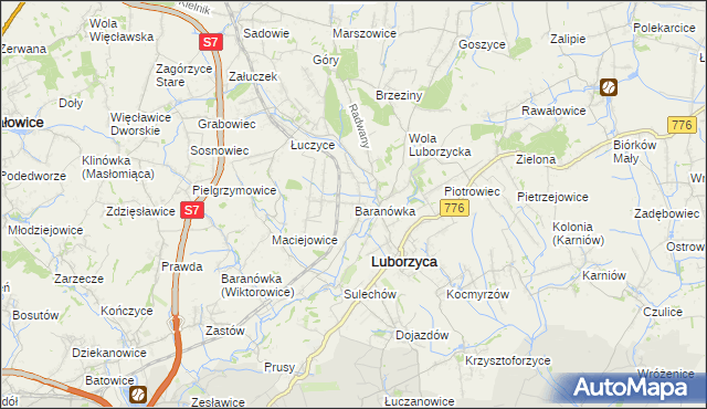 mapa Baranówka gmina Kocmyrzów-Luborzyca, Baranówka gmina Kocmyrzów-Luborzyca na mapie Targeo