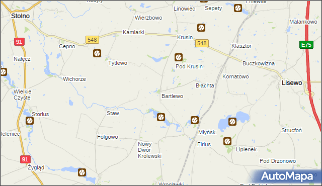 mapa Bartlewo gmina Lisewo, Bartlewo gmina Lisewo na mapie Targeo