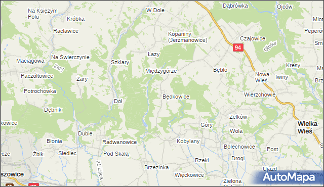 mapa Będkowice gmina Wielka Wieś, Będkowice gmina Wielka Wieś na mapie Targeo