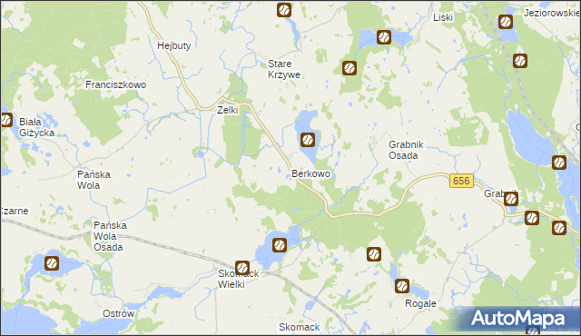 mapa Berkowo gmina Wydminy, Berkowo gmina Wydminy na mapie Targeo