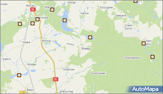 mapa Białęgi gmina Chojna, Białęgi gmina Chojna na mapie Targeo