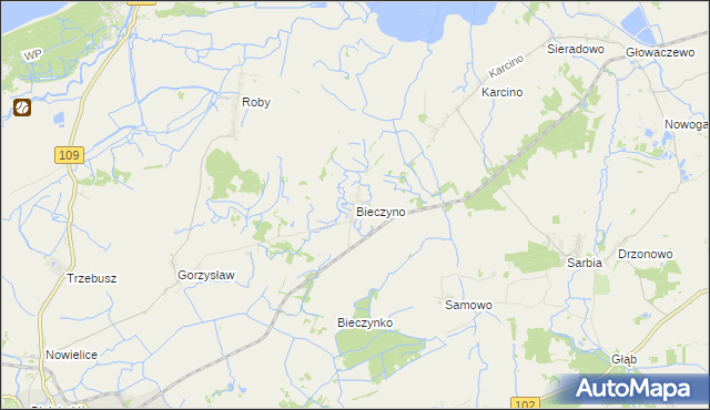 mapa Bieczyno, Bieczyno na mapie Targeo