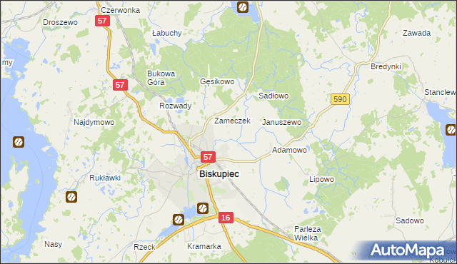 mapa Biskupiec-Kolonia Pierwsza, Biskupiec-Kolonia Pierwsza na mapie Targeo