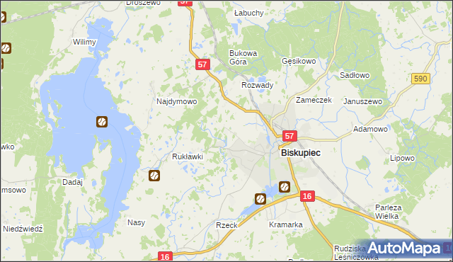 mapa Biskupiec-Kolonia Trzecia, Biskupiec-Kolonia Trzecia na mapie Targeo