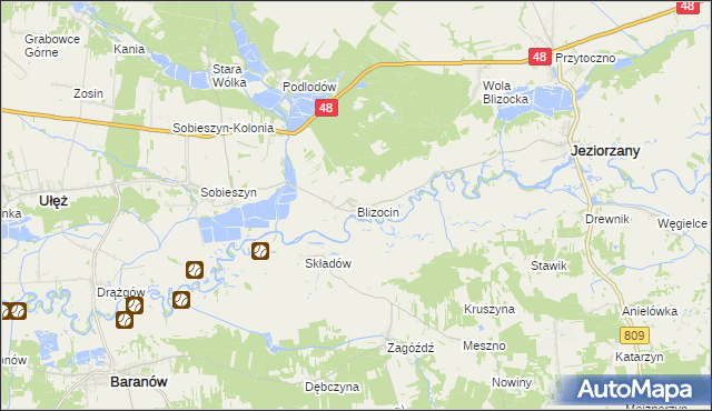 mapa Blizocin gmina Jeziorzany, Blizocin gmina Jeziorzany na mapie Targeo