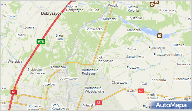 mapa Blok Dobryszyce, Blok Dobryszyce na mapie Targeo