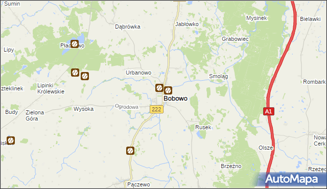 mapa Bobowo powiat starogardzki, Bobowo powiat starogardzki na mapie Targeo