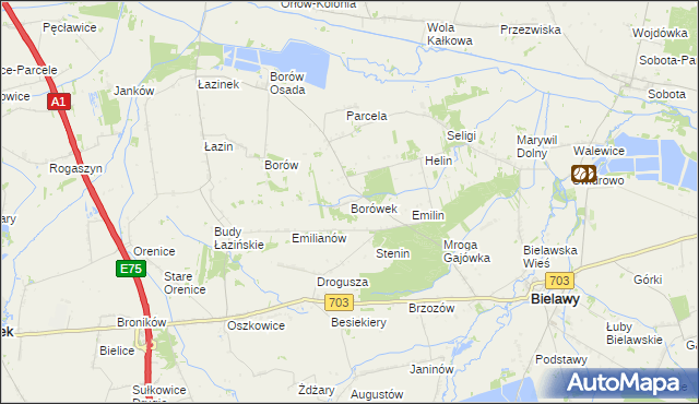 mapa Borówek gmina Bielawy, Borówek gmina Bielawy na mapie Targeo