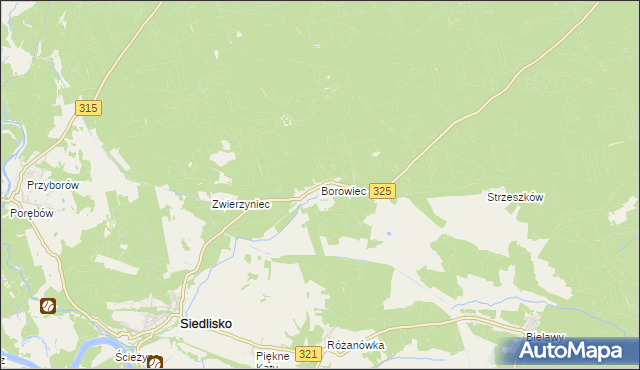 mapa Borowiec gmina Siedlisko, Borowiec gmina Siedlisko na mapie Targeo