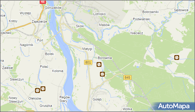 mapa Borowina gmina Puławy, Borowina gmina Puławy na mapie Targeo