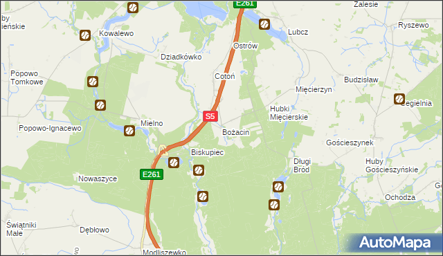 mapa Bożacin gmina Rogowo, Bożacin gmina Rogowo na mapie Targeo