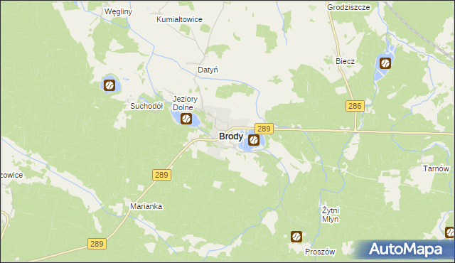 mapa Brody powiat żarski, Brody powiat żarski na mapie Targeo