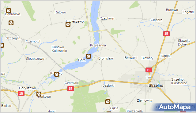 mapa Bronisław gmina Strzelno, Bronisław gmina Strzelno na mapie Targeo