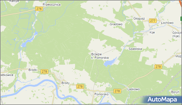 mapa Brzezie k. Pomorska, Brzezie k. Pomorska na mapie Targeo