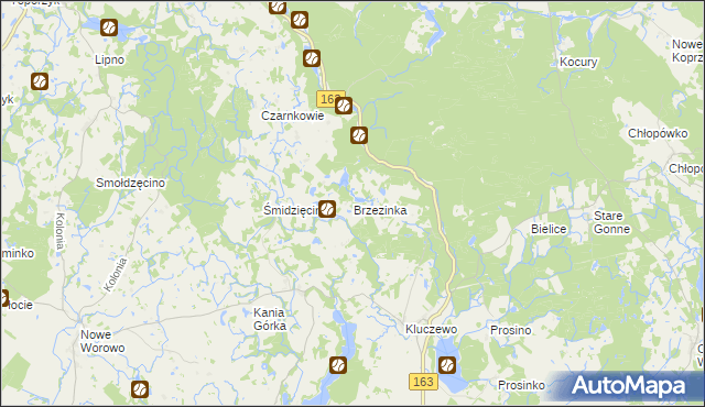 mapa Brzezinka gmina Czaplinek, Brzezinka gmina Czaplinek na mapie Targeo