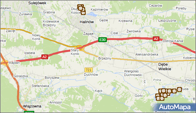 mapa Brzeziny gmina Halinów, Brzeziny gmina Halinów na mapie Targeo