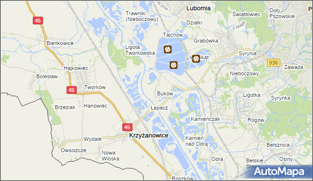 mapa Buków gmina Lubomia, Buków gmina Lubomia na mapie Targeo