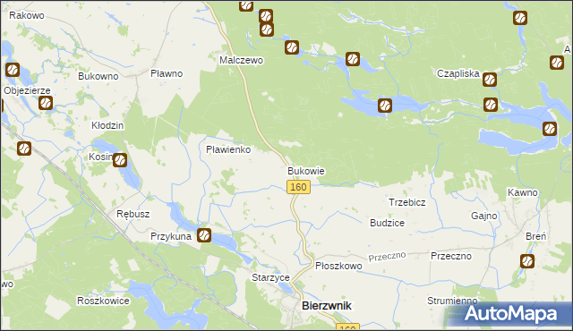 mapa Bukowie gmina Bierzwnik, Bukowie gmina Bierzwnik na mapie Targeo