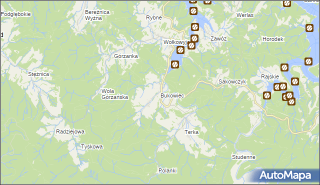 mapa Bukowiec gmina Solina, Bukowiec gmina Solina na mapie Targeo