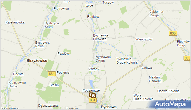 mapa Bychawka Druga, Bychawka Druga na mapie Targeo