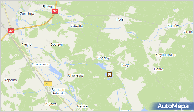 mapa Chęciny gmina Gubin, Chęciny gmina Gubin na mapie Targeo