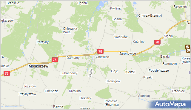 mapa Chlewice gmina Moskorzew, Chlewice gmina Moskorzew na mapie Targeo