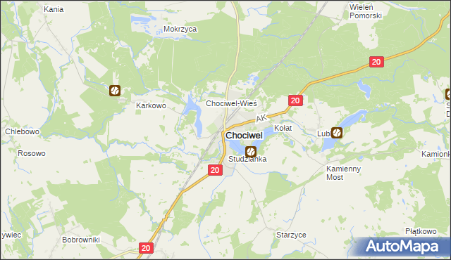 mapa Chociwel powiat stargardzki, Chociwel powiat stargardzki na mapie Targeo