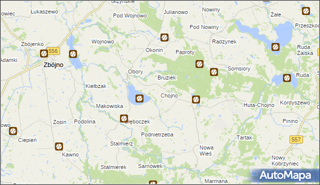 mapa Chojno gmina Chrostkowo, Chojno gmina Chrostkowo na mapie Targeo