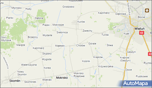 mapa Chotów gmina Mokrsko, Chotów gmina Mokrsko na mapie Targeo