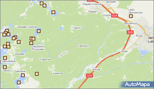 mapa Ciechocin gmina Modliborzyce, Ciechocin gmina Modliborzyce na mapie Targeo
